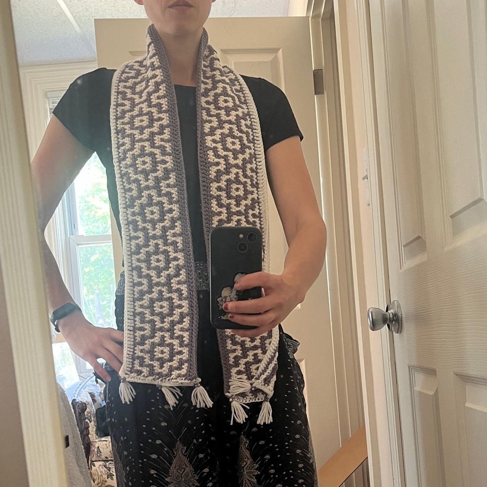 Crocheted Geometric Scarf - Picture 2 of 3